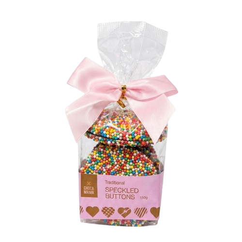 Chocolate Freckled Button Pink Ribbon 150g